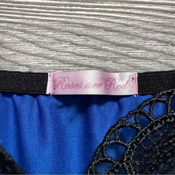 Y2K Blue Babydoll Top Lace Trim Cami Womens S Navy Lingerie Mesh Dark Coquette - Picture 8 of 9